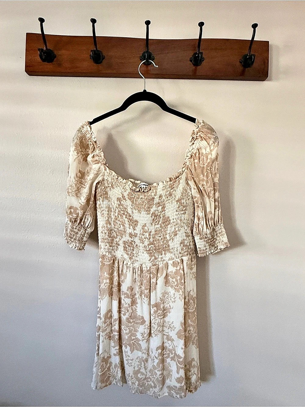 Reformation Elle Dress Floral Smocked Mini Dress Cream & Pink Size 2